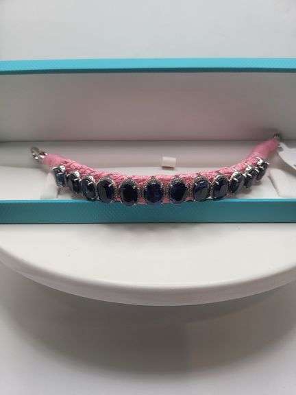 New! +38 ctw all natural sapphire and 1.22 ct diamond weaved on fabric bracelet