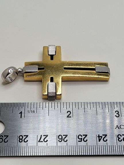 Vintage Large 18KT Two Tone Gold Cross Pendant