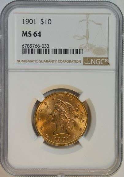 Nearly Gem BU 1901 $10 Liberty Gold Piece. NGC MS64