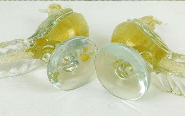 Pair of Large Vintage Murano Art Glass Pheasants