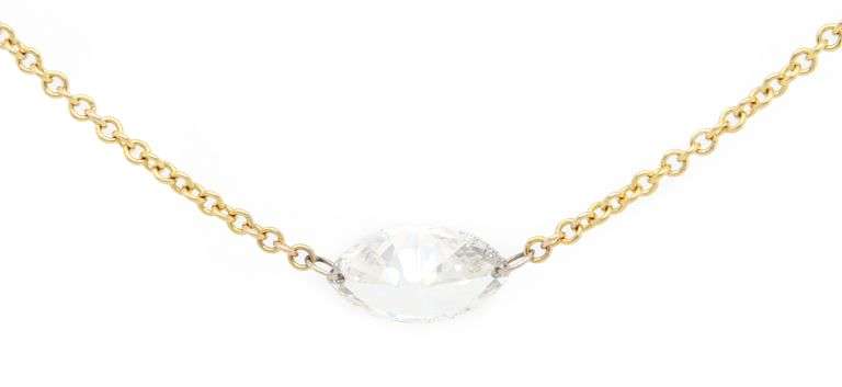 New 0.81ct Marquise Diamond Floating Solitaire Pendant Necklace in 14K