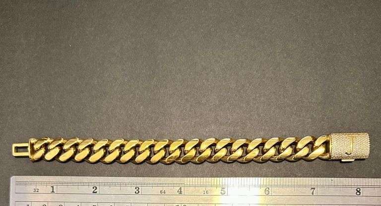 Sparkling 14 Kt Gold Plate 74.6 Grams Monogramed Initial "J" Curb Link Bracelet