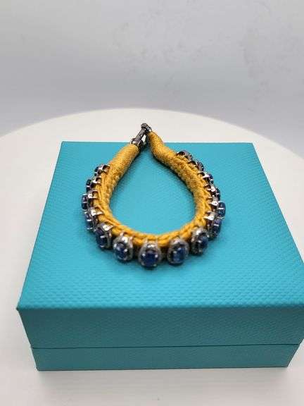 New! +10 ctw all natural topaz and diamond weaved on fabric bracelet