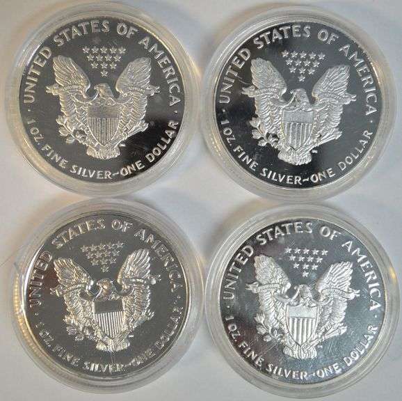 4 Gem Cameo Proof $1 Silver Eagles in original capsules