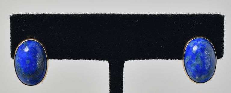 Beautiful 14K Yellow Gold Lapis Lazuli Gemstone Stud Earrings