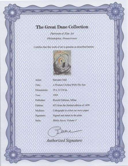 Highly Collectible and Rare Salvador Dali Original Lithograph from the 'Biblia Sacra' Suite