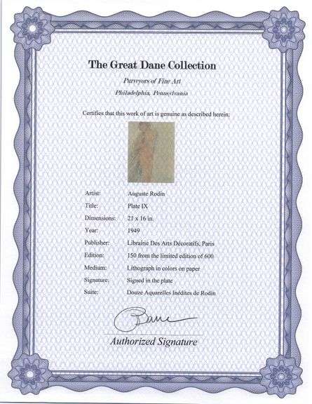 Exclusive Auguste Rodin Lithograph of Watercolor Signed in the Plate, 1949