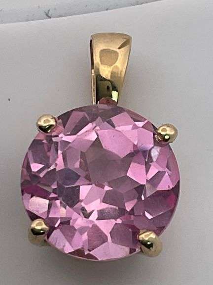 CERTIFIED 14K YELLOW GOLD PINK SAPPHIRE PENDANT