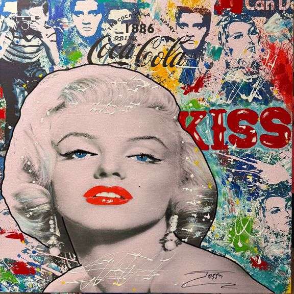 "sweet kiss" Extremely Collectible Jozza 'One of a kind' Mixed Media on Canvas very large