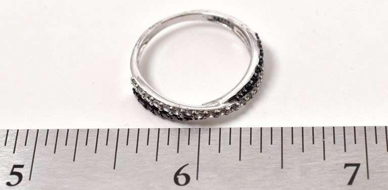 Black Spinel and CZ Gemstone Ring  In Sterling Silver