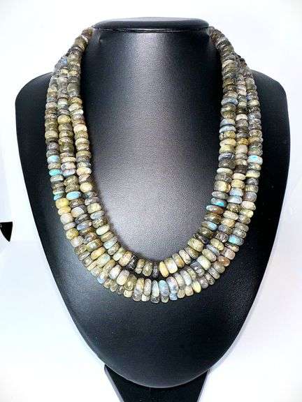 Natural Large 1008.5 Ctw Blue Flash Labradorite 3 Strand Necklace