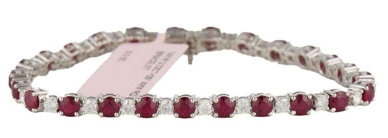 New 5.95ctw Round Ruby and 2.03ctw Diamond Tennis Bracelet in 14K