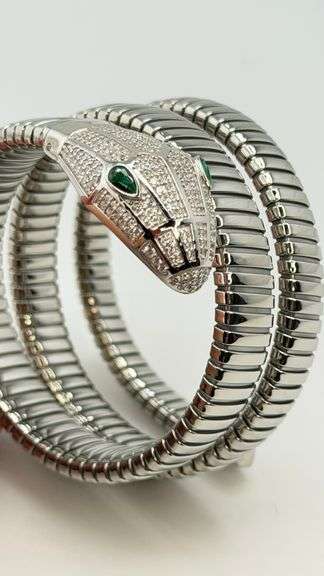 925 Sterling Silver And Stainless Steel Crystal Triple Wrap Snake Bracelet