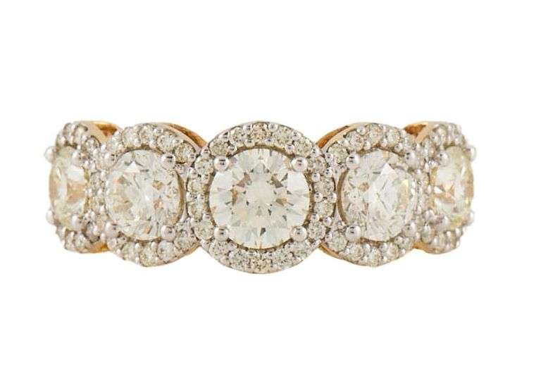 New 2.71ctw Round Diamond Five Stone Halo Band Ring in 14K