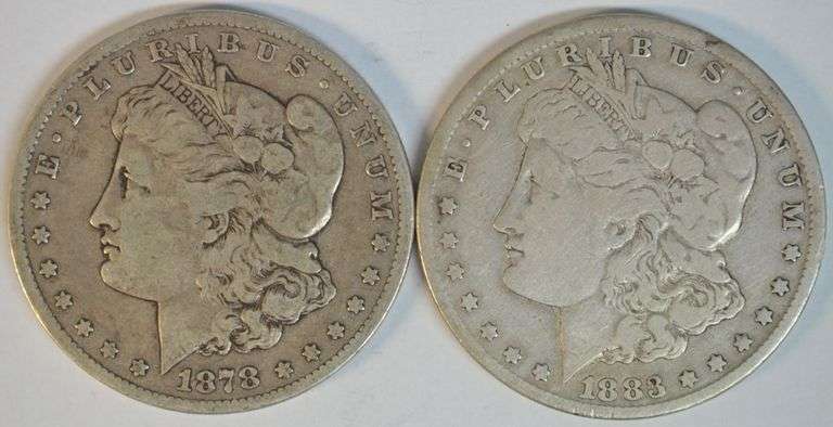 Scarce key dates 1878-CC & 1883-CC Morgan Silver Dollars.