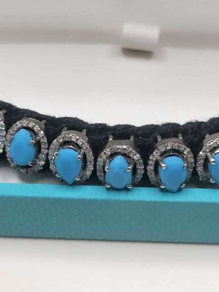 New! +10 ctw all natural Turquoise and diamond weaved on fabric bracelet