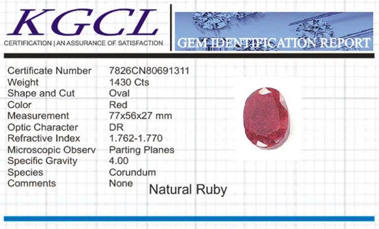Magnificent Certified Museum Size 1430 Ct Natural Red Ruby Solitaire