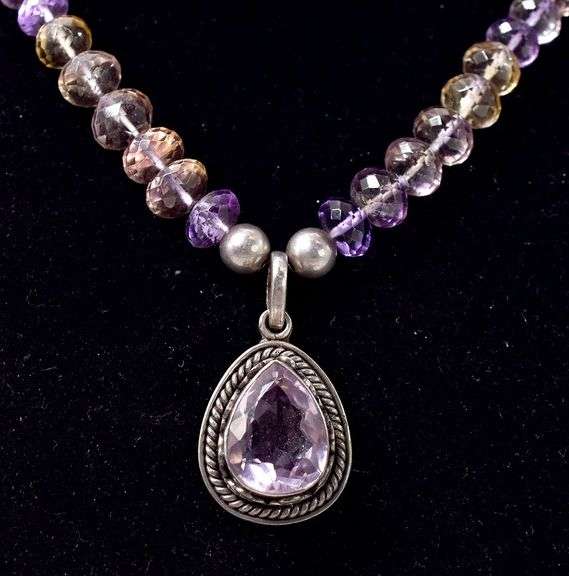 Amethyst and Ametrine Gemstone Necklace in Sterling Silver