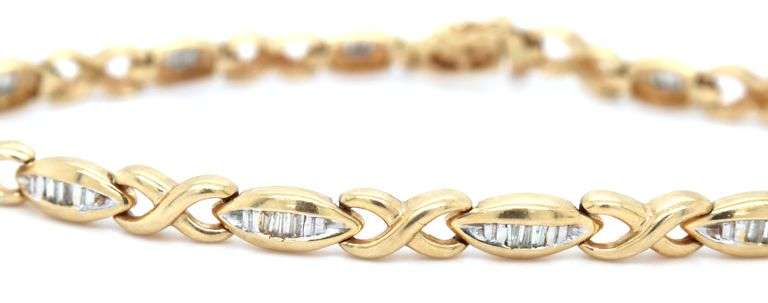 Pretty 14K YG XOX Style Bracelet with Baguette Diamonds