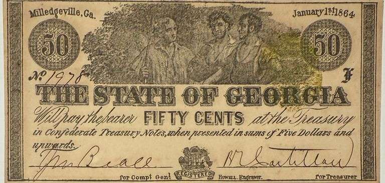 Rich Inked January 1 1864 Series 50 Cent State Of Georgia Note
