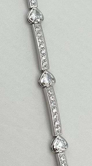 925 Sterling Silver Tennis Bracelet With Heart Station