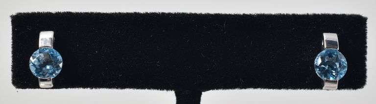 Elegant 14K White Gold Approx. 1.46CTW Blue Topaz Gemstone Stud Earrings