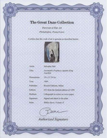 Highly Collectible and Rare Salvador Dali Original Lithograph from the 'Biblia Sacra' Suite