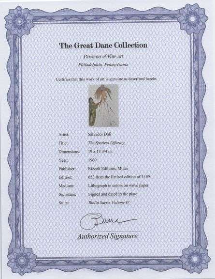 Highly Collectible and Rare Salvador Dali Original Lithograph from the 'Biblia Sacra' Suite