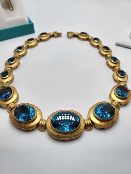 Investment!  Swiss made  very Rare Vintage 18KT Yellow Gold 25 ctw Blue Topaz Jewelry Set