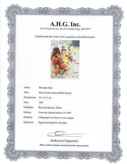 Highly Collectible and Rare Salvador Dali Original Lithograph from the 'Biblia Sacra' Suite