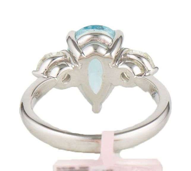 New 2.50ct Pear Aquamarine and 0.96ctw Round Diamond Three Stone Ring in 14K