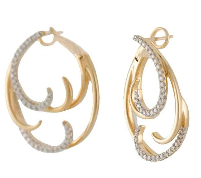 0.56ctw Diamond Wave Style Hoop Earrings in 14K