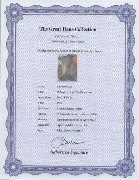 Highly Collectible and Rare Salvador Dali Original Lithograph from the 'Biblia Sacra' Suite