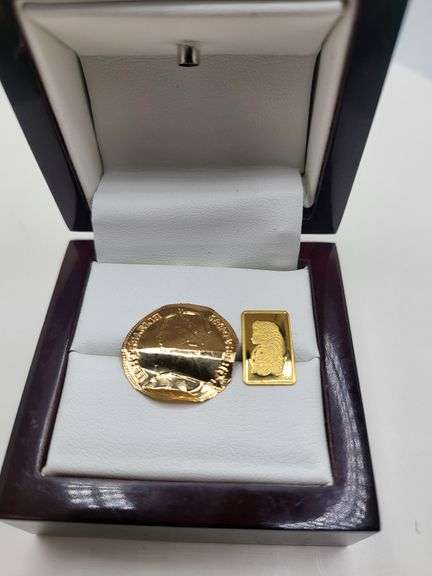 1 gram Suisse fine gold bar and 0.1 gram of gold paper coin