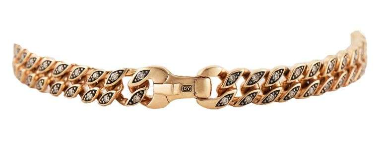 David Yurman 0.71ctw Pave Cognac Diamond Curb Chain Bracelet in 18K