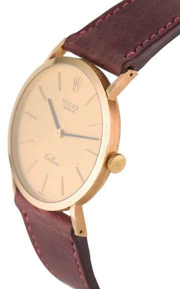 Rolex Cellini, 32mm, Aftermarket Burgundy Calfskin Bracelet, 18K Yellow Gold Watch