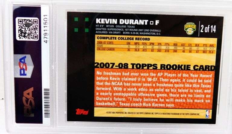 Kevin Durant 2007 Rookie Basketball Card, 8 NM-MT