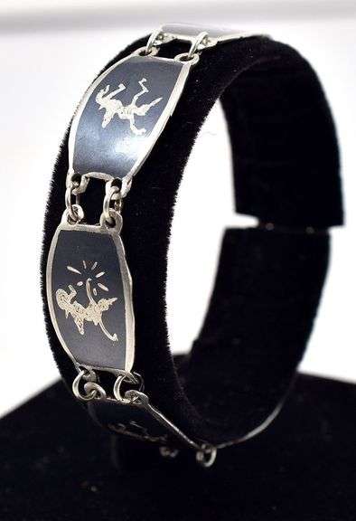 Black Enamel SIAM Thai Dancer Bracelet in Sterling Silver
