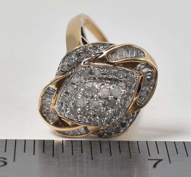Sparkling 10K Yellow Gold Diamond Cluster Ring