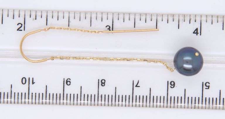 14kt Yellow Gold Grey Pearl Threader Dangle Earrings