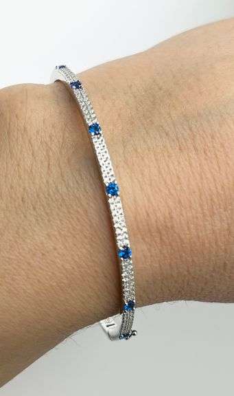 925 Sterling Silver Cubic Zirconia And Blue Stone By The Yard Bangle