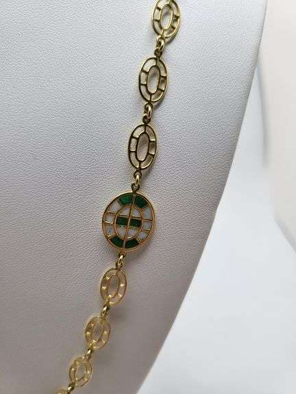 Very Long 18KT Gold & Enamel Necklace