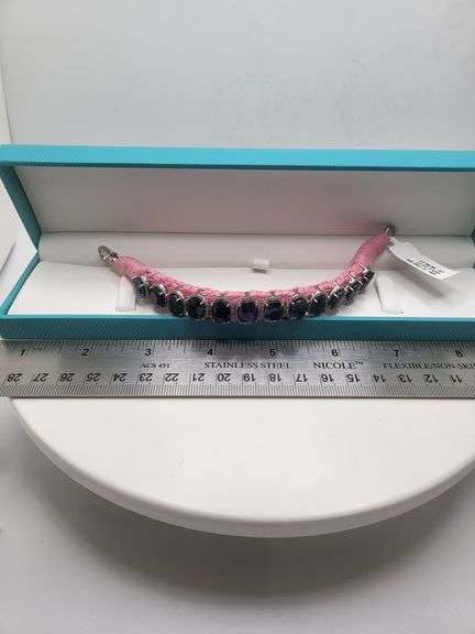 New! +38 ctw all natural sapphire and 1.22 ct diamond weaved on fabric bracelet