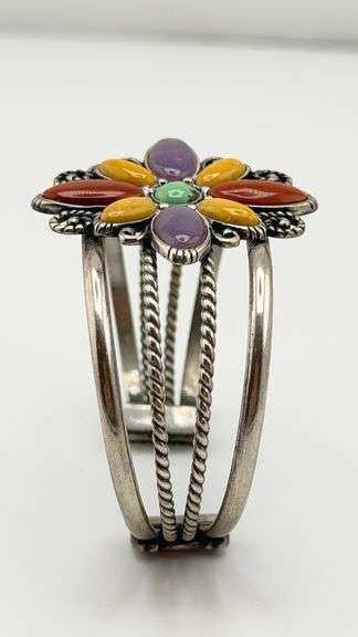 925 Sterling Silver Carolyn Pollack Multi-Gemstone Cuff Bracelet