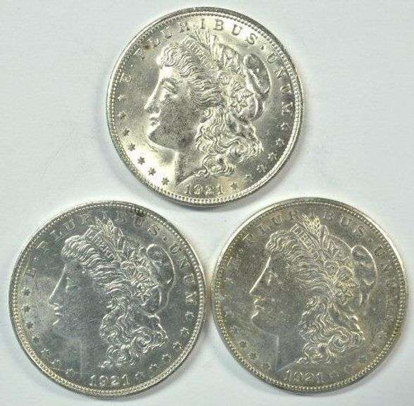 1921-P-D-S Morgan Silver Dollars. Last year of issue