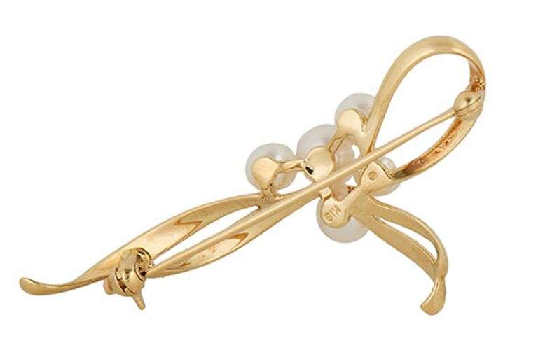 Mikimoto Akoya Pearl Bow Brooch in 18K