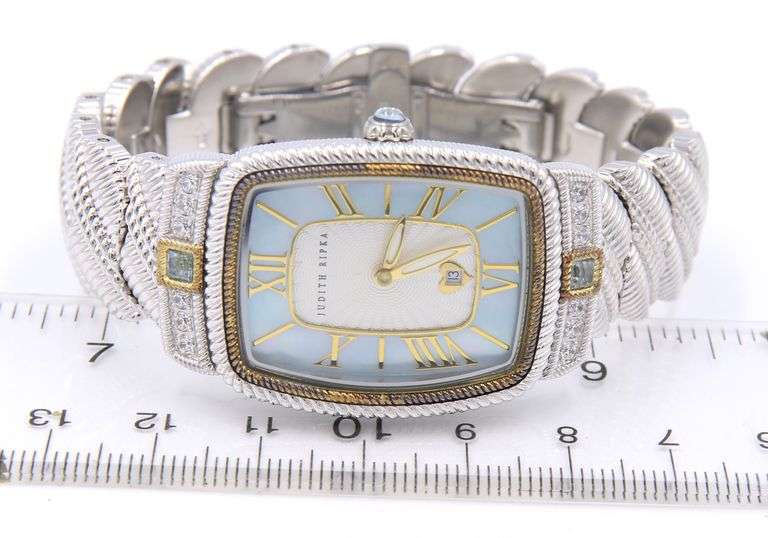 Judith Ripka Blue Mother of Pearl Rectangle Dial Watch