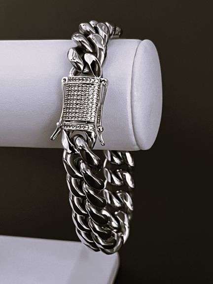Huge 80.5 Gram 14 Kt White Gold Plate Cuban Curb Link Bracelet
