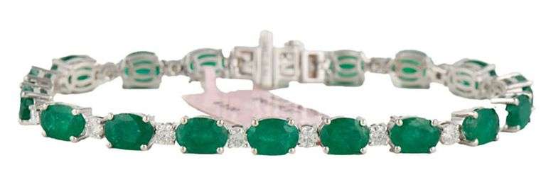 New 12.0ctw Oval Emerald and 1.55ctw Diamond Tennis Bracelet in 14K