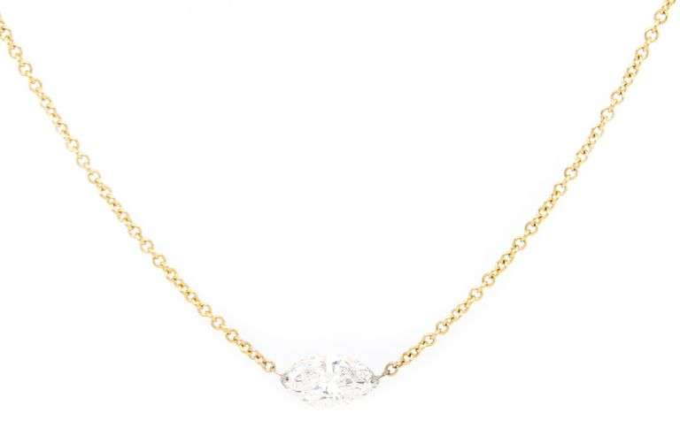 New 0.81ct Marquise Diamond Floating Solitaire Pendant Necklace in 14K